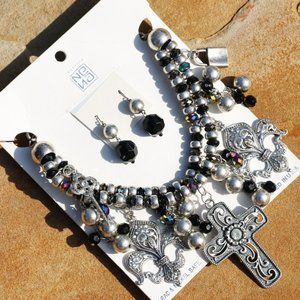 NEW! Chunky Boho Cross Necklace Christian Bead Set